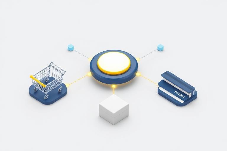 Ilustração 3D de sistema, vendas, estoque e pagamentos conectados entre si